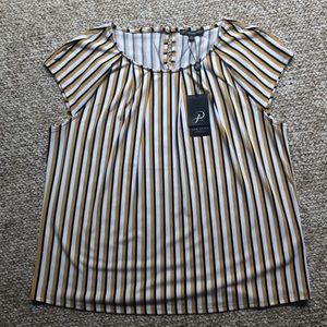 Short sleeve striped blouse - gold, black, white!